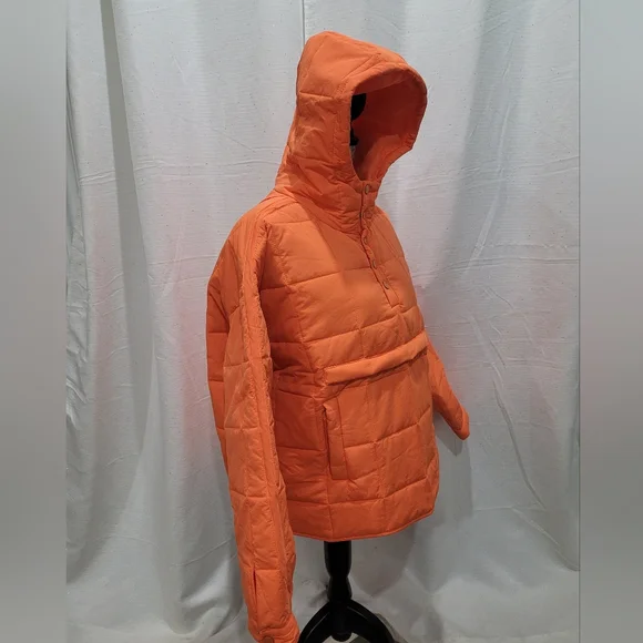 Orange Puffer Pullover Jacket Size Large Loose Fitting - Picture 4 of 10